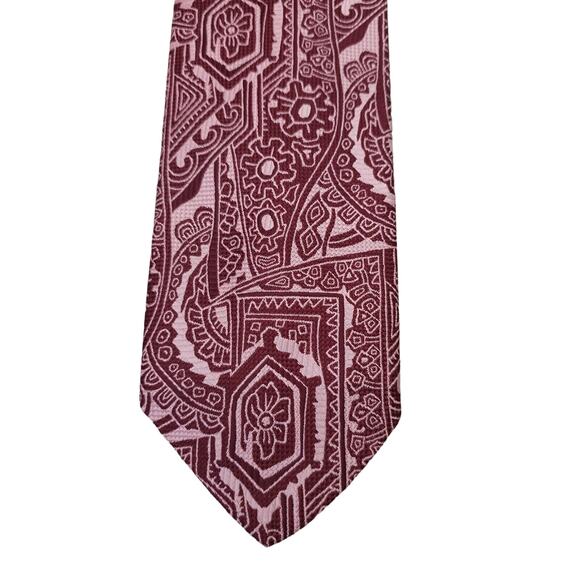 Beau Brummell Gentry Neck Tie Mens Red Pink Textured Paisley Classic Vintage - Picture 1 of 12